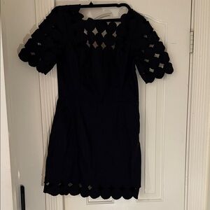 Anthropologie Black Scalloped Mini Dress